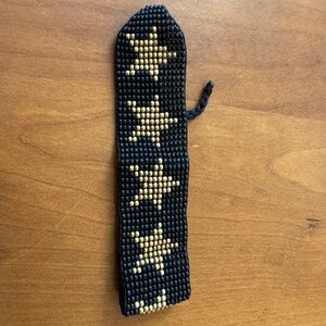Share Handmade Woven Beaded Black Bracelet w/ Gold Stars - Adjustable -NWOT